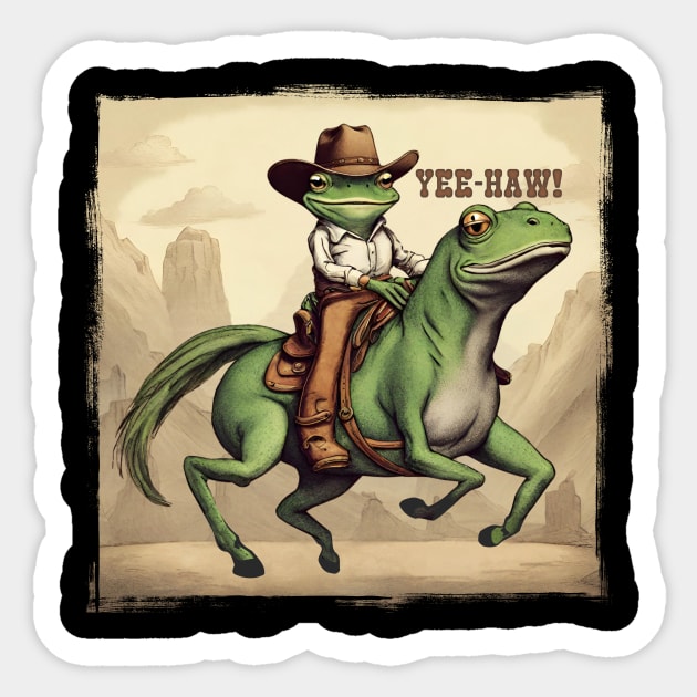 cowboy frog freaky horse yeehaw western lingo funny animal Sticker by BigMRanch